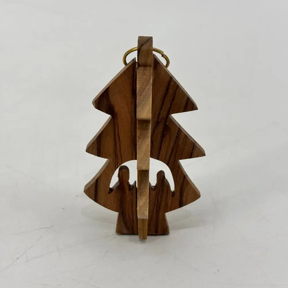 Olive Wood Christmas Tree Nativity Ornament Hand Carved Holy Land Bethlehem